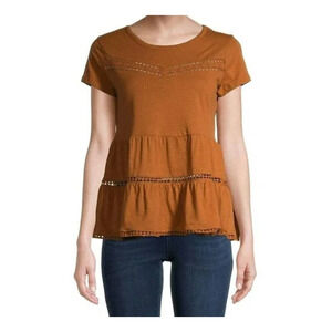 Derek Heart Juniors Babydoll Tiered Pullover Top Sz LARGE Glazed Ginger NWT